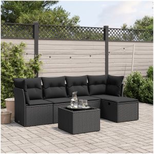 Loungegrupp med dynor 6 delar svart konstrotting vidaXL
