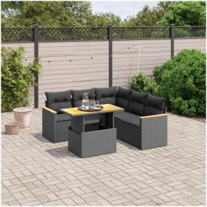Loungegrupp med dynor 6 delar svart konstrotting vidaXL
