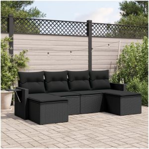 Loungegrupp med dynor 6 delar svart konstrotting vidaXL