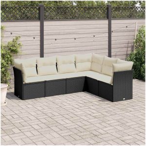 Loungegrupp med dynor 6 delar svart konstrotting vidaXL