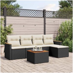 Loungegrupp med dynor 6 delar svart konstrotting vidaXL
