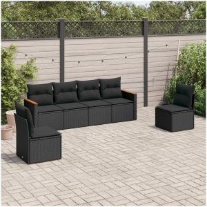 Loungegrupp med dynor 6 delar svart konstrotting vidaXL