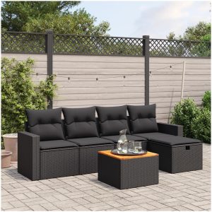 Loungegrupp med dynor 6 delar svart konstrotting vidaXL