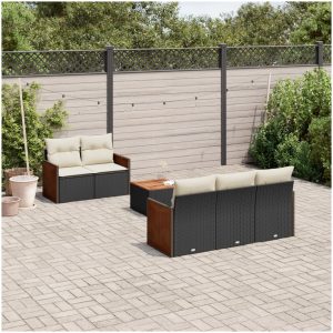 Loungegrupp med dynor 6 delar svart konstrotting vidaXL