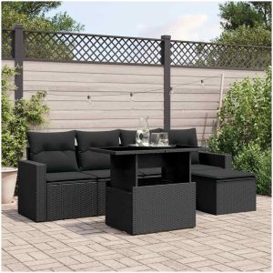 Loungegrupp med dynor 6 delar svart konstrotting vidaXL