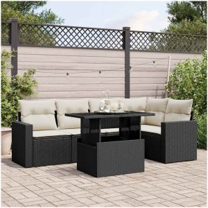 Loungegrupp med dynor 6 delar svart konstrotting vidaXL