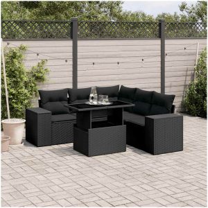 Loungegrupp med dynor 6 delar svart konstrotting vidaXL