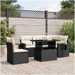 Loungegrupp med dynor 6 delar svart konstrotting vidaXL