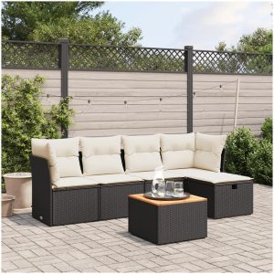 Loungegrupp med dynor 6 delar svart konstrotting vidaXL