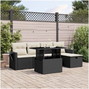 Loungegrupp med dynor 6 delar svart konstrotting vidaXL
