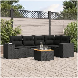 Loungegrupp med dynor 6 delar svart konstrotting vidaXL