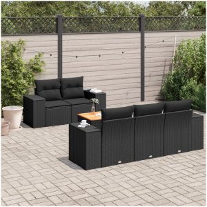 Loungegrupp med dynor 6 delar svart konstrotting vidaXL
