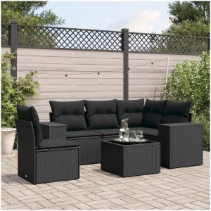 Loungegrupp med dynor 6 delar svart konstrotting vidaXL