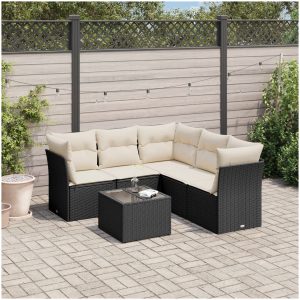 Loungegrupp med dynor 6 delar svart konstrotting vidaXL