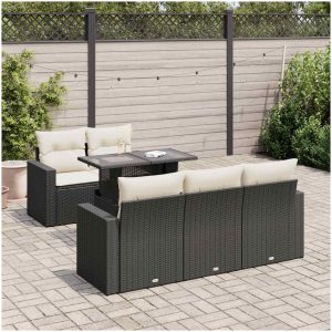 Loungegrupp med dynor 6 delar svart konstrotting vidaXL