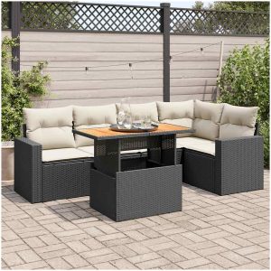 Loungegrupp med dynor 6 delar svart konstrotting vidaXL