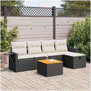 Loungegrupp med dynor 6 delar svart konstrotting vidaXL