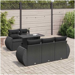 Loungegrupp med dynor 6 delar svart konstrotting vidaXL