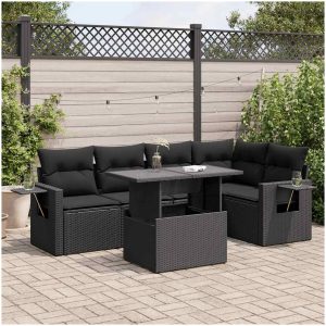 Loungegrupp med dynor 6 delar svart konstrotting vidaXL