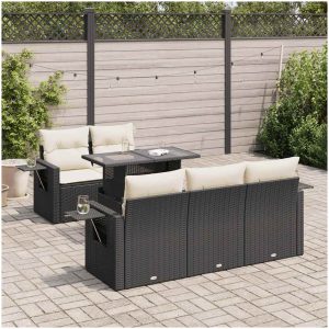 Loungegrupp med dynor 6 delar svart konstrotting vidaXL