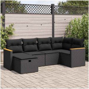 Loungegrupp med dynor 6 delar svart konstrotting vidaXL