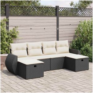 Loungegrupp med dynor 6 delar svart konstrotting vidaXL