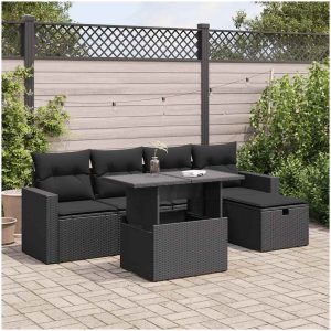 Loungegrupp med dynor 6 delar svart konstrotting vidaXL