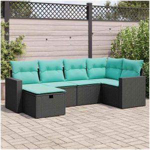 Loungegrupp med dynor 6 delar svart konstrotting vidaXL