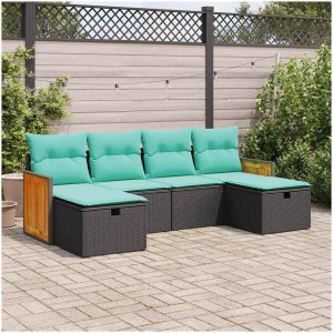 Loungegrupp med dynor 6 delar svart konstrotting vidaXL