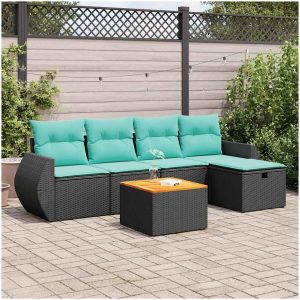 Loungegrupp med dynor 6 delar svart konstrotting vidaXL