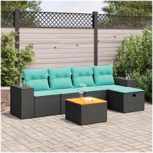 Loungegrupp med dynor 6 delar svart konstrotting vidaXL