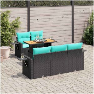 Loungegrupp med dynor 6 delar svart konstrotting vidaXL