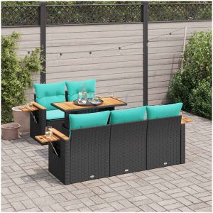 Loungegrupp med dynor 6 delar svart konstrotting vidaXL