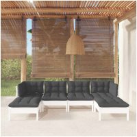 Loungegrupp med dynor 6 delar vit massiv furu vidaXL