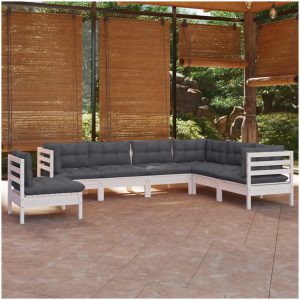 Loungegrupp med dynor 7 delar vit massiv furu vidaXL