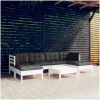 Loungegrupp med dynor 7 delar vit massiv furu vidaXL