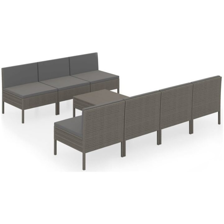 Loungegrupp med dynor 8 delar grå konstrotting vidaXL – bild 2