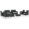 Loungegrupp med dynor 8 delar konstrotting svart vidaXL – miniatyr 2
