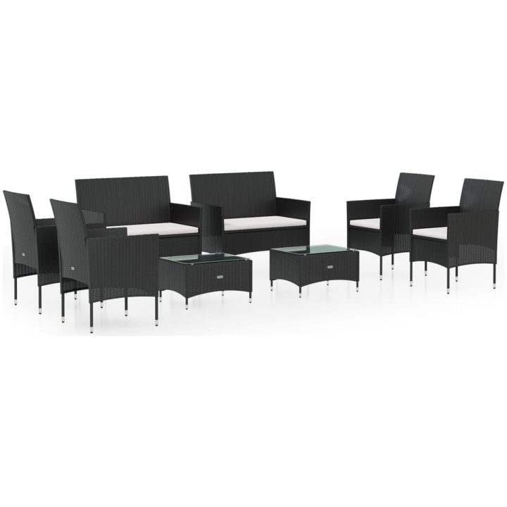 Loungegrupp med dynor 8 delar konstrotting svart vidaXL – bild 2
