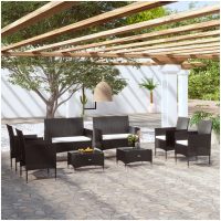 Loungegrupp med dynor 8 delar konstrotting svart vidaXL