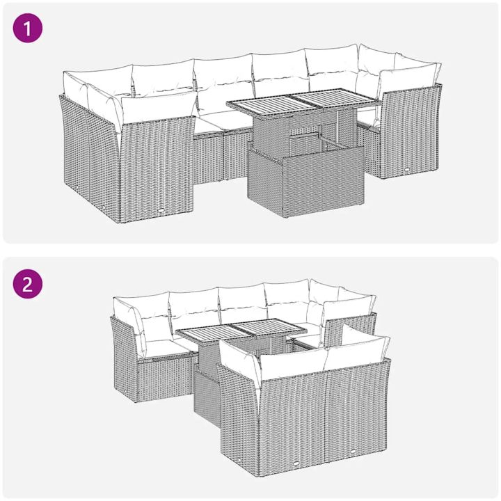Loungegrupp med dynor 8 delar svart konstrotting vidaXL – bild 9