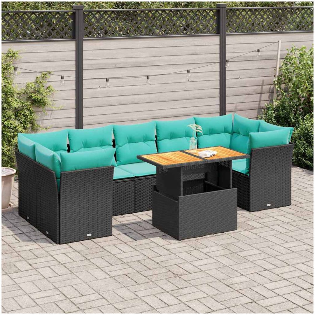 Loungegrupp med dynor 8 delar svart konstrotting vidaXL