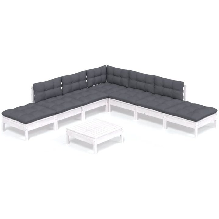 Loungegrupp med dynor 8 delar vit massiv furu vidaXL – bild 2