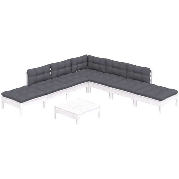 Loungegrupp med dynor 8 delar vit massiv furu vidaXL – bild 3