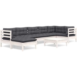 Loungegrupp med dynor 8 delar vit massiv furu vidaXL