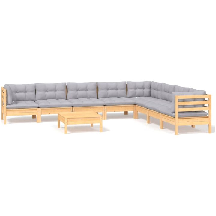 Loungegrupp med dynor 9 delar grå furu vidaXL – bild 2