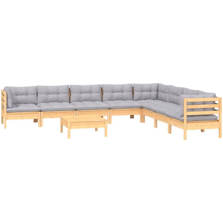 Loungegrupp med dynor 9 delar grå furu vidaXL – bild 3
