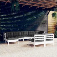 Loungegrupp med dynor 9 delar vit massiv furu vidaXL