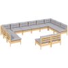 Loungegrupp med grå dynor 12 delar massiv furu vidaXL – miniatyr 3