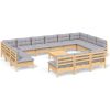 Loungegrupp med grå dynor 14 delar massiv furu vidaXL – miniatyr 2